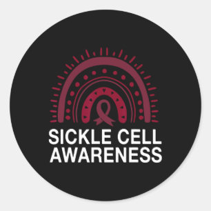 Great Sickle Cell Awareness Boho Rainbow Burgundy Classic Round Sticker