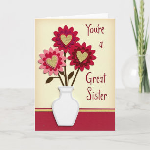 Great Sister Heart Flowers Card