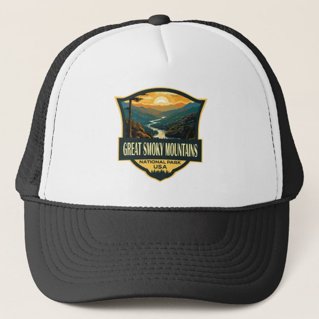 Great Smoky Mountains National Park Illustration Trucker Hat (Front)