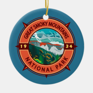 Great Smoky Mountains National Park Retro Compass Ceramic Ornament