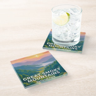 Great Smoky Mountains National Park Watercolor Glass Coaster