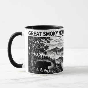Great Smoky Mountains Park Woodcut Linocut Mug