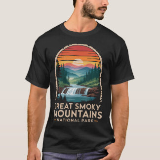 Great Smoky Mountains Retro Sunset Waterfall T-Shirt