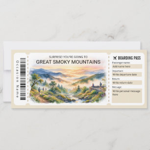 Great Smoky Mountains Trip Boarding Pass Ticket Invitation