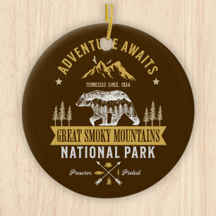 Great Smoky Mountains Vintage Forest Landscape Ceramic Ornament
