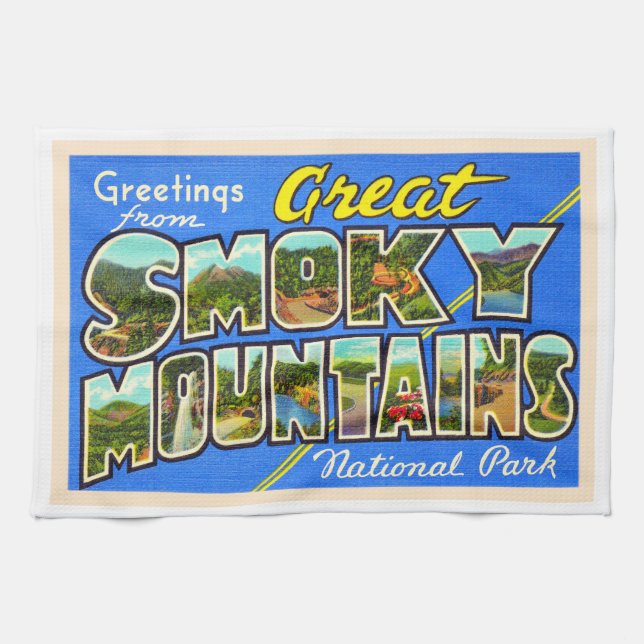 Great Smoky Mountains Vintage Postcard Tea Towel (Horizontal)