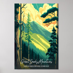 Great Smoky Mountains vintage travel illustration Poster