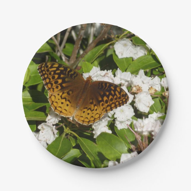 Great Spangled Fritillary on Mountain Laurel Paper Plate (Front)