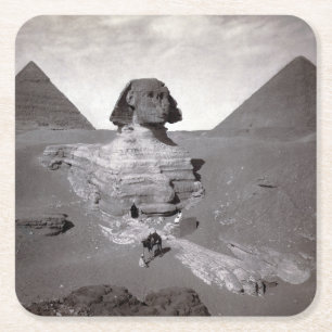 Great Sphinx & Giza Pyramids Necropolis Egypt Square Paper Coaster