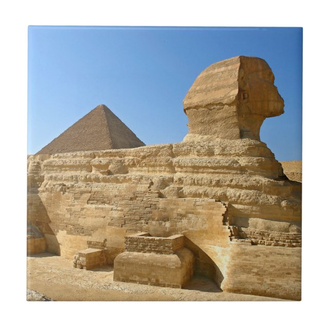 Great Sphinx of Giza with Khafre pyramid - Egypt Ceramic Tile (Front)