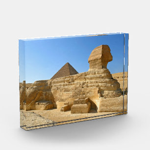 Great Sphinx of Giza with Khafre pyramid - Egypt Photo Block