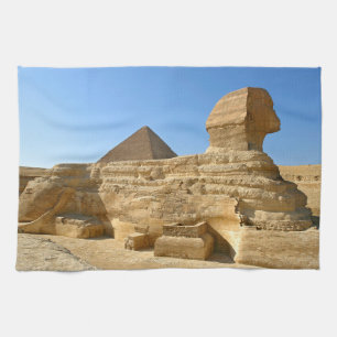 Great Sphinx of Giza with Khafre pyramid - Egypt Tea Towel