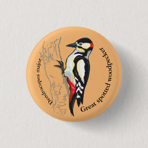 great spotted woodpecker 3 cm round badge