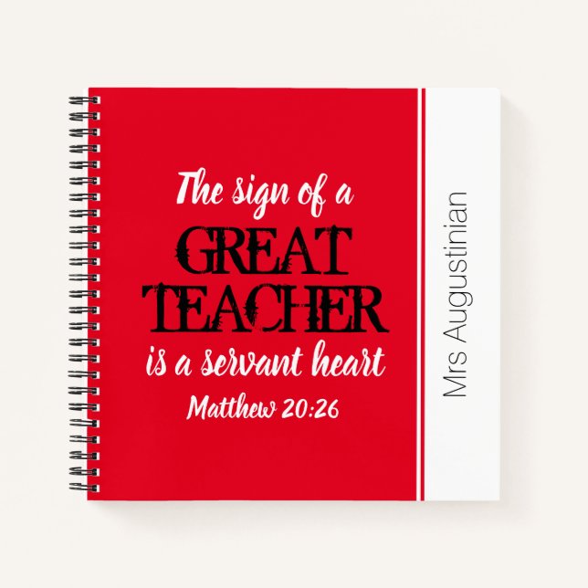 GREAT TEACHER SERVANT HEART Thank You RED Notebook (Front)
