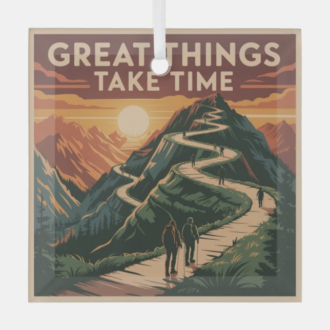 Great Things Take Time Glass Tree Decoration (Front)
