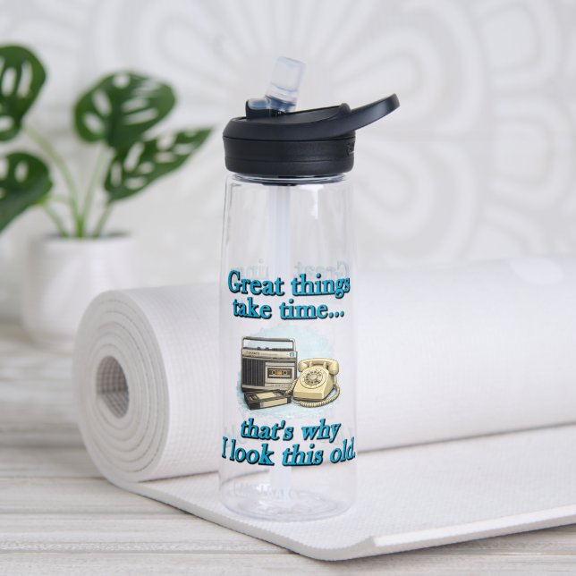 Great things take time water bottle (Yoga (Rotated))
