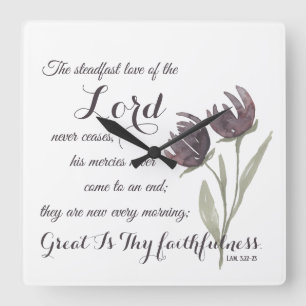 Great Thy Faithfulness Christian Scripture Prayer Square Wall Clock