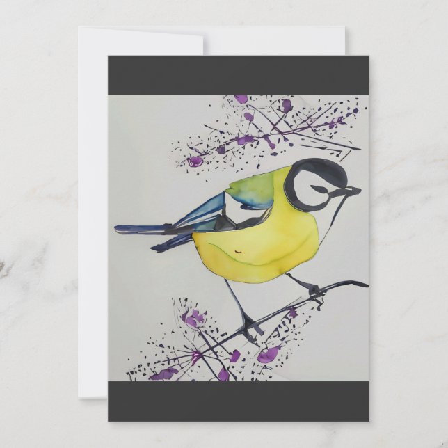 Great Tit Bird Drawing, Hand Drawn British Bird Invitation (Front)