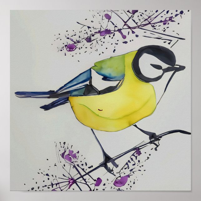 Great Tit Bird Drawing, Hand Drawn British Bird Poster (Front)