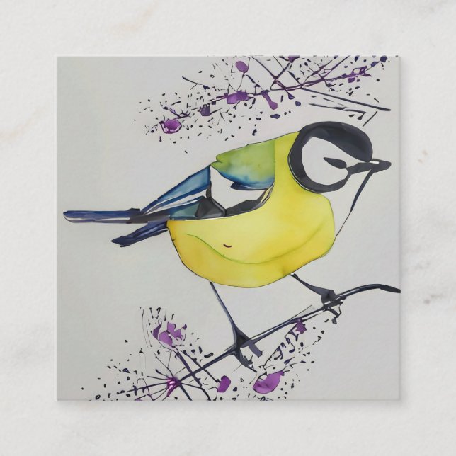 Great Tit Bird Drawing, Hand Drawn British Bird Square Business Card (Front)