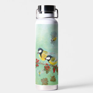 Great Tit Birds, Red Robin & Hawthorn Berries Water Bottle