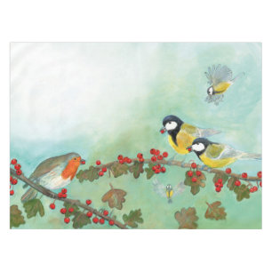 Great Tit Birds, Red Robin & Hawthorn Tablecloth