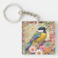 Great Tit Chickadee Bird Colourful Floral Flowers