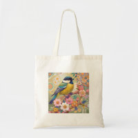 Great Tit Chickadee Bird Colourful Floral Flowers