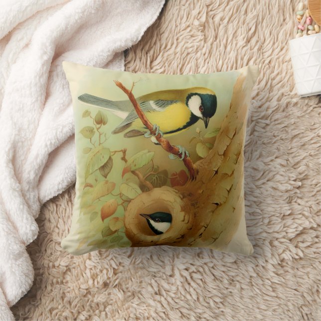 Great tit- Colourful bird, Art Cushion (Blanket)