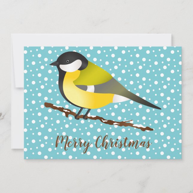 Great Tit Parus Major Bird Merry Christmas Custom Holiday Card (Front)