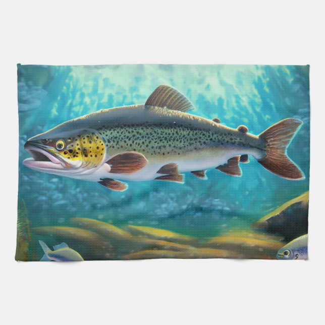 Great Trout Fish! Fishing Kitchen Towel (Horizontal)
