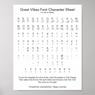 Great Vibes Font Character Sheet for Zazzle Poster