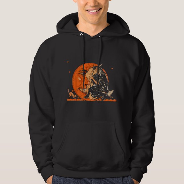 Great Vintage Witch and Moon Halloween  Hoodie (Front)