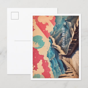 Great Wall China Pop Art Travel Illustration Postcard