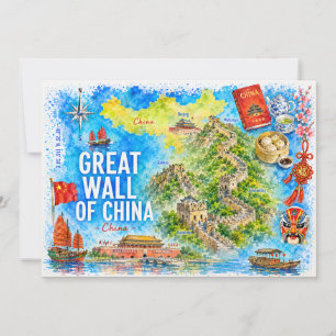 Great Wall China Watercolor Travel Postcard