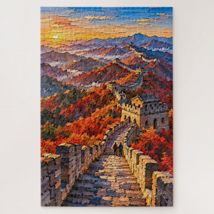 Great Wall in Autumn Fire Jigsaw Puzzle