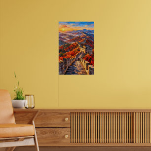Great Wall in Autumn Fire Poster
