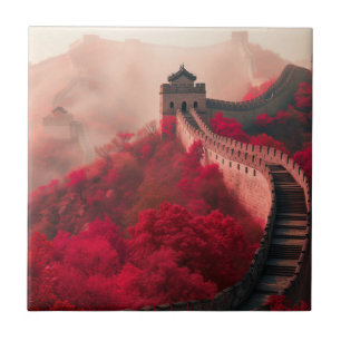 Great Wall of China in Autumn – Scenic Red Ceramic Tile