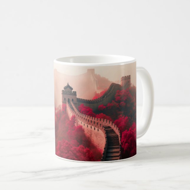 Great Wall of China in Autumn – Scenic Red Coffee Mug (Front Right)