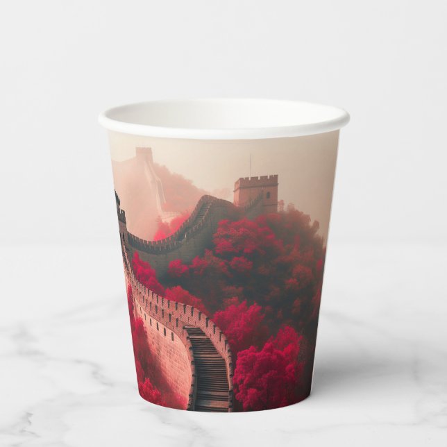 Great Wall of China in Autumn – Scenic Red Paper Cups (Back)