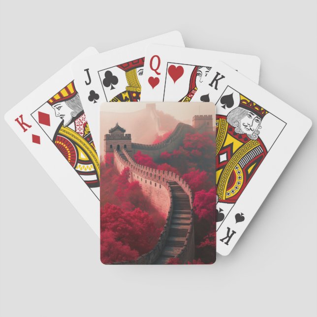 Great Wall of China in Autumn – Scenic Red Playing Cards (Back)