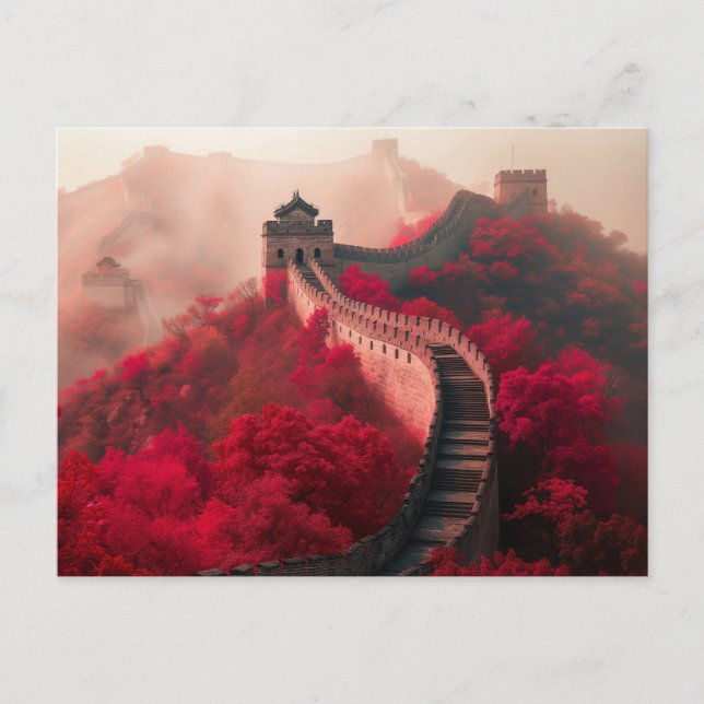 Great Wall of China in Autumn – Scenic Red Postcard (Front)