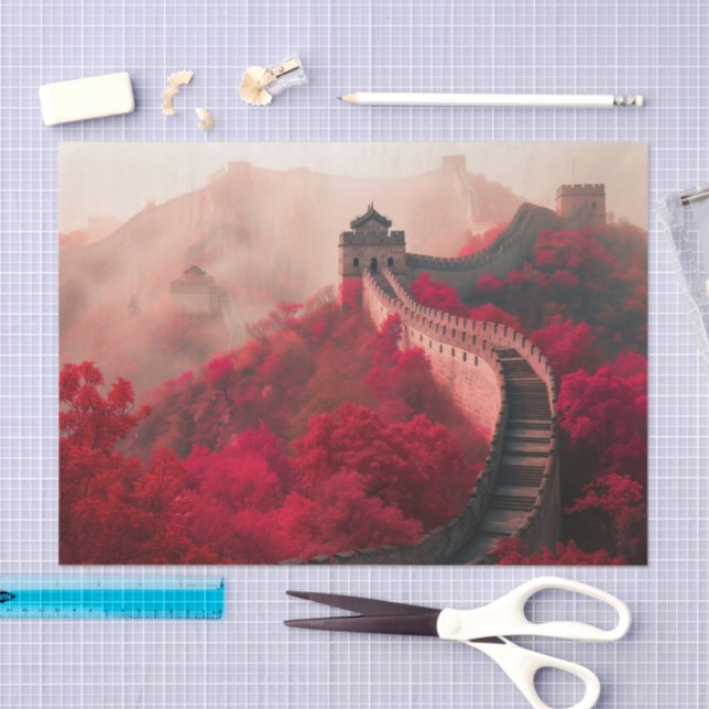 Great Wall of China in Autumn – Scenic Red Tissue Paper (Craft)