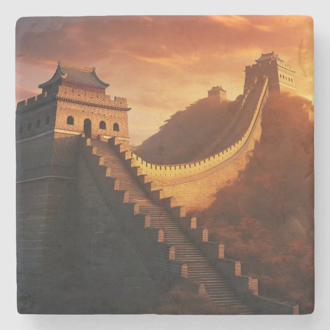 Great Wall of China Sunset Stone Coaster – Asian (Front)