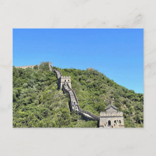 Great Wall of China Sweeping Across Green Hillside Postcard
