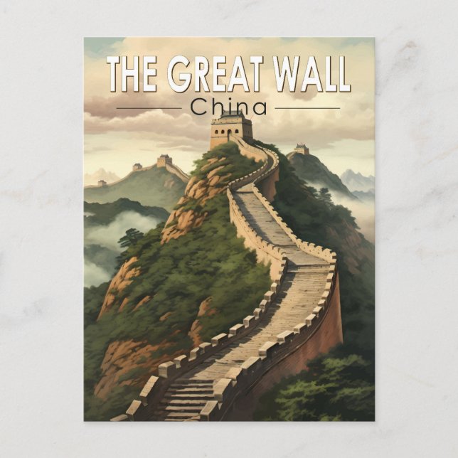 Great Wall of China Travel Art Vintage Postcard (Front)