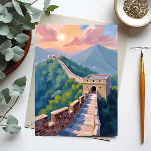 Great Wall of China   Travel Painting Postcard