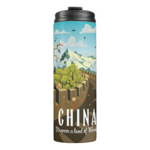 Great wall of China travel poster Thermal Tumbler