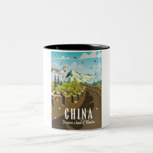 Great wall of China travel poster Two-Tone Coffee Mug
