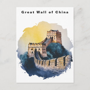 Great Wall of China Travel Watercolor Postcard